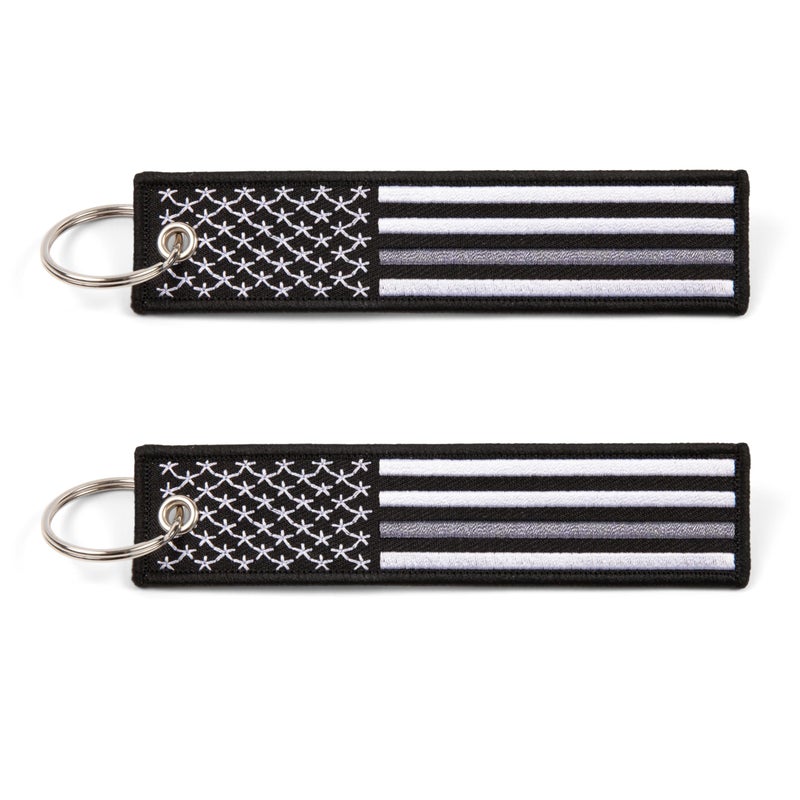 Great 1 Thin Grey-Gray Line American Flag Keychain Tag with Key Ring & Carabiner 2-Pack - Correctional Officer - Image 1